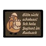 Café Viereck ® Bitte Nicht Schubsen Ich Habe Joghurt im Rucksack Fun Patch mit Klett Pinguin mit Helm und Stiefeln - 7 cm x 5