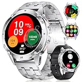 FOXBOX Military Smartwatch Herren mit Telefonfunktion Taschenlampe,1.43''AMOLED 530mAh 5ATM Wasserdicht,100+ Sport Modi Smart Watch Kalorie Herzfrequenz Blutdruckmessung Schlafmonitor Silbrig