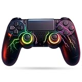 NK Controller für PS4 / PC/Android - Wireless Controller mit Dualshock, 6-Achsen-Funktion, 7 RGB-LED-Lichtmodi, Touchpad, Kopfhöreranschluss, Ladekabel inklusive - Farbe Schw