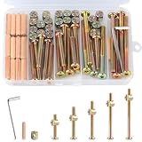 XhjzgcTech 20 Stück möbelschrauben M6 40/50/60/70/80 mm Krippenschrauben Set, Arbeitsplattenverbinder Verzinkter Karbonstahl, mit Dübelmuttern, Zy
