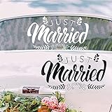 SnowTing Aufkleber Folie Just Married für Autoschmuck Selbstklebend- Hochzeitsbanner Hochzeitsbeschriftung in weiß Trauung Heiraten Sticker Selbstklebend Dek