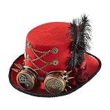 Steampunk Zylinderhut,Vintage Brille Gotischer Zylinderhut - Aus Felt Verstellbar Für Damen Herren Jugendliche Theater Zirkus Cosplay
