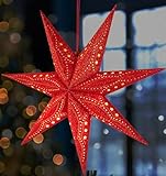 BRUBAKER 3D Weihnachtsstern zum Aufhängen - Fenster Papierstern mit E14 Fassung - 60 cm Deko Muster Adventsstern - Weihnachten Leuchtstern Set mit 3,5 m Kabel - Hängend - R