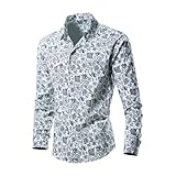 Langarmhemd Herren Regular Fit Mode Casual Knopfleiste Hemd Urban Bankett Vintage Trend Druck Shirt AA-05 XL