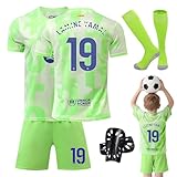 RoserRose Fußball Trikot für Kinder, Nr. 19 Trikot Fussball Jungen, Schnell Trocknendes Atmungsaktives Football Jersey, Trainingsshirt Set mit T-Shirt Shorts Socken und Schienbeinschoner, 24