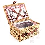 EIRONA Willow Hamper Picknickkorb für 4 Personen mit isoliertem Kühlfach und wasserdichter Decke, Besteckservice-Set, Picknickkörbe aus Korbgeflecht, Picknickkorb-S