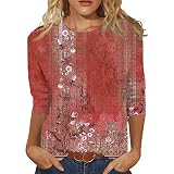 Top Damen Party Bequeme T-Shirts für Frauen, Sommer, Rundhalsausschnitt, Dreiviertelärmel, Bequeme Bluse mit Blumendruck Hosenanzug Brautmutter (S)