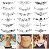 Temporäre Tattoos Erwachsene, Festival Tattoos, Metallic Glitzer Klebe Tattoo, Wasserdichte Boho Gesichtstattoo Set für Festival & Party Halloween (BLACK)