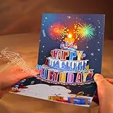 MateYunkids Feuerwerk Geburtstagskarten, Licht und Musik Geburtstagskuchen Happy Birthday Karte, 3D Pop Up Geburtstagsgeschenke Grußkarte für Frauen Männer Kinder Ehemann Frau Mutter Papa T