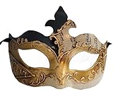 LannaKind Handgefertigte Venezianische Maske Augenmaske Colombina Damen und Herren (C01 Schwarz)
