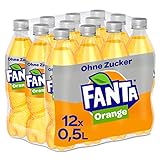Fanta Zero Orange - fruchtig-spritzige Limonade mit klassisichem Orangen-Geschmack - ohne Zucker und ohne Kalorien - erfrischender Softdrink in Einweg Flaschen (12 x 500 ml)