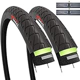 Fincci Set Paar 26 x 1,95 Zoll Slick Reifen mit Autoventil Schläuche und 3 mm Pannenschutz für Cityräder Rennräder Mountain MTB Hybrid Fahrrad (2er Pack)