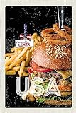 Blechschild 18x12cm USA Burger Pommes Zwiebelringe essen Wand Deko Bar Kneipe Sammler Geschenk