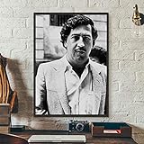 Kolumbianische Legende Drogenlord Pablo Wanted Criminal Escobar Schwarz-Weiß-Fotos Leinwand Gemälde Wandkunst Poster und Drucke Wohnzimmer Schlafzimmer Büro Wanddek