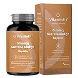 VitaminFit Ginseng Guarana Ginkgo Kapseln Nahrungsergänzungsmittel - Natürliche Koffeinquelle - Glutenfrei - Zuckerfrei - Laktosefrei - 100% Pflanzlich - 60 Kap