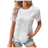 Damen-Sommer-Spitzen-T-Shirts für Damen, Spitzenbesatz 2026, lässig, Fitnessstudio, Tops, niedlich, gehäkelt, Stickerei, T-Shirts, lockeres Ausgehen, kurzärmelig, modisch, trendig, T-Shirt,