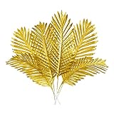 Myhoomowe 8 Stück Künstliche Goldene Palmblätter, realistische goldene Pflanzenblätter, goldene tropische Palmblätter, Dekoration mit gefälschten goldenen B