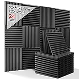 Kuchoow Schallabsorber Akustikschaumstoff, 24 Stück Schwarz Acoustic Foam für Podcasts, Aufnahmestudios, Büros, Home Learning, Akkustik Schaumstoffmatte (30 x 30 x 2.5 cm)