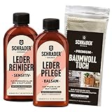 Schrader Lederpflege Set - Reiniger, Balsam und Poliertuch - farbneutral - Ledermöbel & Lederkleidung 3-teilig - Made in Germany