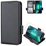 FortiCase Hülle + Displayschutzfolien für Sony Xperia 8,Flip Magnet Leder mit Hülle Kartenfach WalletStandfunktion Case,Klappbar Stoßfest Handyhülle - Black-LZ4