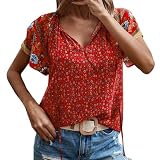 Blusen & Tuniken Für Damen Bluse Damen V-Ausschnitt Knopfleiste T-Shirt Tunika Kurzarm Top Sommer Oberteile Elegant Casual Tops Bluse Langarm T S