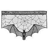 Amosfun Halloween gruselige Tuch Dekoration Black Bat Lace Spiderweb Kamin Mantel Schal Cover Spiderweb Dekoration F