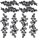 GORGECRAFT 8Stk 2 Stile Schwarze Bestickte Blumen-Applikation Boho-Vintage-Blumenblätter Spitzenbesatz Zum Aufnähen Kleidungsreparatur Verzierungen Für Hochzeitskleid Hemd Hut Tasche Vorhang DIY