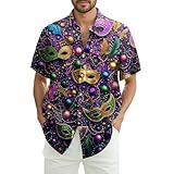 Karnevalskostüme Herren Kurzarm Hemd Fasching Familien Faschingskostüme für Party Hippie Kurzarmhemd Lustig Lässige Modische Freizeithemd Gold 4XL