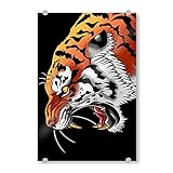 artboxONE Acrylglasbild 150x100 cm Tiere Tiger Tattoo Bild hinter Acrylglas - Bild Tiger Attack C