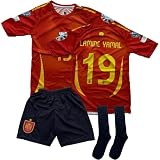 Boriverae Yamal #19 Spanien Trikot für Kinder Set 2025 Heim Rot Gelb – Trikot mit Shorts und Socken – Neu Saison – Jugendgröße – Fan Trikot Kids (128-Yamal-Spa)