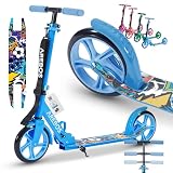 Arebos Cityroller Tretroller Blau Scooter höhenverstellbar | klappbar | inkl. Traggurt | XXL Räder | Tritt-Bremse | für Kinder und Erwachsene | bis 100kg belastbar | Kickroller | Kick