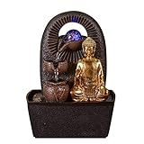 Zen'Light - Zimmerbrunnen Buddha Bhava - Zen-Dekor, Ideal für Meditation & Entspannung - Tischbrunnen mit geschlossenem Kreislauf - Farbwechselnde LED-Beleuchtung, Wasser fließt auf 3 Ebenen - H26