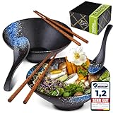Perfectosan® | Ramen Schüssel Set | Modell Osaka Stardust | Keramik | Japanische Suppenschüssel | Pho | Ramenbowl | Bowl | Japanisches Geschirrset | Asiatisches Geschirr | Poke Bow