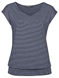 TrendiMax Damen T-Shirt Kurzarm Streifen Shirt Sommer Oberteil Casual Bluse Tops Basic Tee, Blau, XL