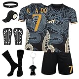 yumcute Fußball Trikot Kinder, Fussball Trikot Nr. 7 Fussball Socken Fußball Jersey Schlüsselanhänger, Armband, Verband und Knieschützer, Outdoor Fußball Jersey für Junge Anzug
