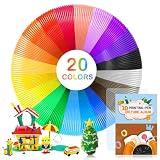 WEVOL 3D Stift PCL Filament 1,75 mm, 20 Farben Je 5M Mit Vorlagen, Für Kinder und Erwachsene, Zubehör für Niedrigtemperaturstift 3D Druck