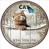 Rundes Vintage-Blechschild 'Cat Wash Your Paws', einzigartige Baddekoration, Retro-Schild, Metallposter, lustige Badezimmer-Wandkunst, Badezimmer-Hängedekoration, Heimdekoration, lustig