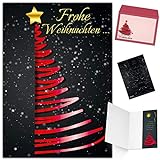 BREITENWERK Weihnachtskarten mit Umschlag (15er Set) EDLER WEIHNACHTSBAUM ROT - Klappkarten - privat und geschäftlich - Frohe W