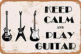 BIGYAK Metallschild mit Aufschrift 'Keep Calm And Play Guitar', 20,3 x 30,5 cm, Vintage-Look, Dekoration für Zuhause, Küche, Badezimmer, Bauernhof, Garten, Garage, inspirierende Zitate, Wanddek