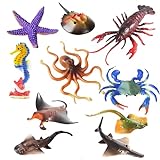 Coriver Ozean Meer Tiere Spielzeug für Kinder, 10 Pcs große Kunststoff Meer Kreaturen Spielzeug, Tiere Figuren Seestern Krabbe Hummer Oktopus Teufelsfisch Rochen unter dem Meer Kuchen Topp