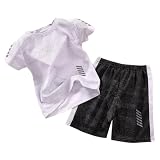 Festlicher Anzug Jungen 98 Kinder-Sport-Shorts-Sets für Jungen und Mädchen, schnelltrocknender Trainingsanzug, 2-teilig, Basketball-Performance-Tanktop und Mesh-Shorts-Set Trikot (White, 1-2 Years)