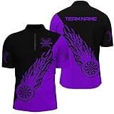 Outfitsuche Personalisierte Lila Schwarze Flammen Darts Polohemden - Leistungsstarkes Darttrikot für Herren & Damen L1342