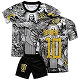 Neymar Brasil Fan Trikot Kinder Schwarz Weiß Jesus Design Shirt Jungen Fußball Set Top Qualität Trikot für Kinder | Größen 152