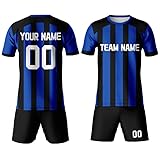 Davcielaora Custom Football Kits Blau Schwarz - Italien Fußball T-Shirt Fußball Trikot 2025 - Custom Team Name Nummer Badge Sportwear, blau, M