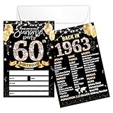 Party-Einladungskarte zum 60. Geburtstag – Schwarz Gold Einladungen mit Back In 1963 Posterdruck auf der Rückseite doppelseitige Ausfüllkarten – 20 Karten mit Umschlägen für Gastgeschenke – sr-15