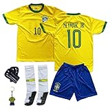 Gokaynex Neymar Jr. Brasilien #10 Kinder Fußballtrikot Set, 24/25 Neue Saison, Trikot und Shorts für Unisex, Sporttrikot, Fußball-Trainingstrikots (128,Gelb)