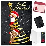 BREITENWERK Weihnachtskarten mit Umschlag (15er Set) SANTA & RENTIER - edle Klappkarten ideal privat und geschäftlich - Frohe W
