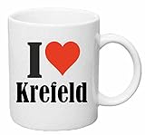 Reifen-Markt Kaffeetasse I Love Krefeld Keramik Höhe 9,5cm ? 8cm in Weiß