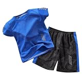 Festlicher Anzug Jungen 98 Kinder-Sport-Shorts-Sets für Jungen und Mädchen, schnelltrocknender Trainingsanzug, 2-teilig, Basketball-Performance-Tanktop und Mesh-Shorts-Set Trikot (Blue, 13-14 Years)