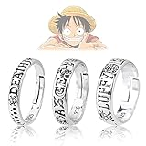 Tomicy 3-teiliges Retro Punk Ring Set Anime Luffy Ring Geburtstagsgeschenk für Mann Junge Cosplay Geschenk Frau Mann Ring Anime Stil Mode qualität hohe haltbarkeit Ring